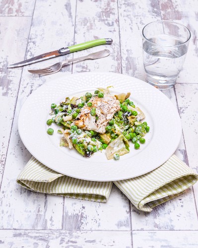 Braised Cod On A Bed Of Peas And Lettuce