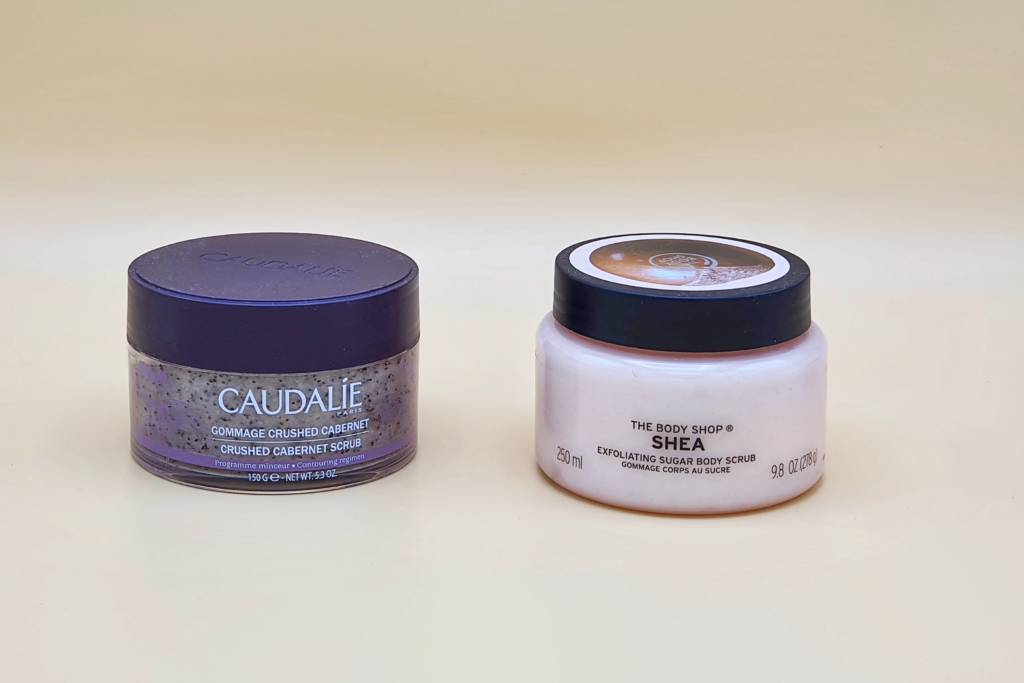 Caudalie and The Body Shop exfoliators