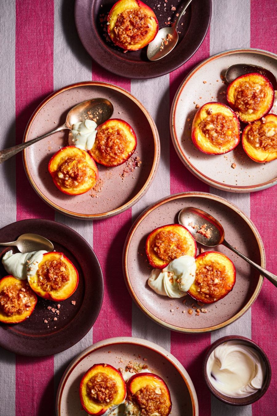 Baked South African nectarines stuffed with coconut and white chocolate