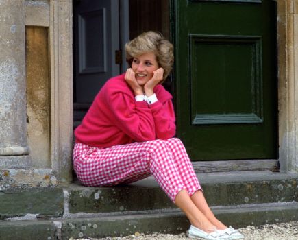 Princess Diana looking relaxed, dressed in pink